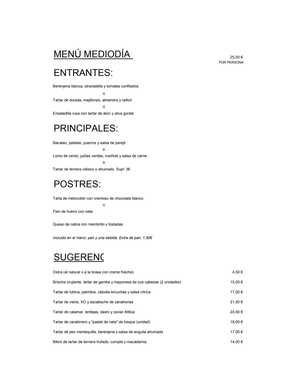 La Tartarería - Raw Food menu