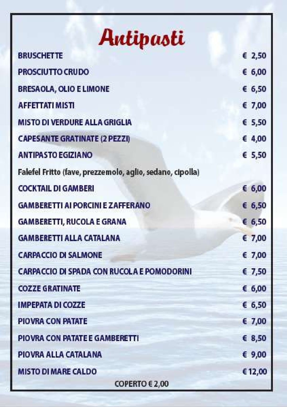 Ristorante Pizzeria Il Gabbiano menu