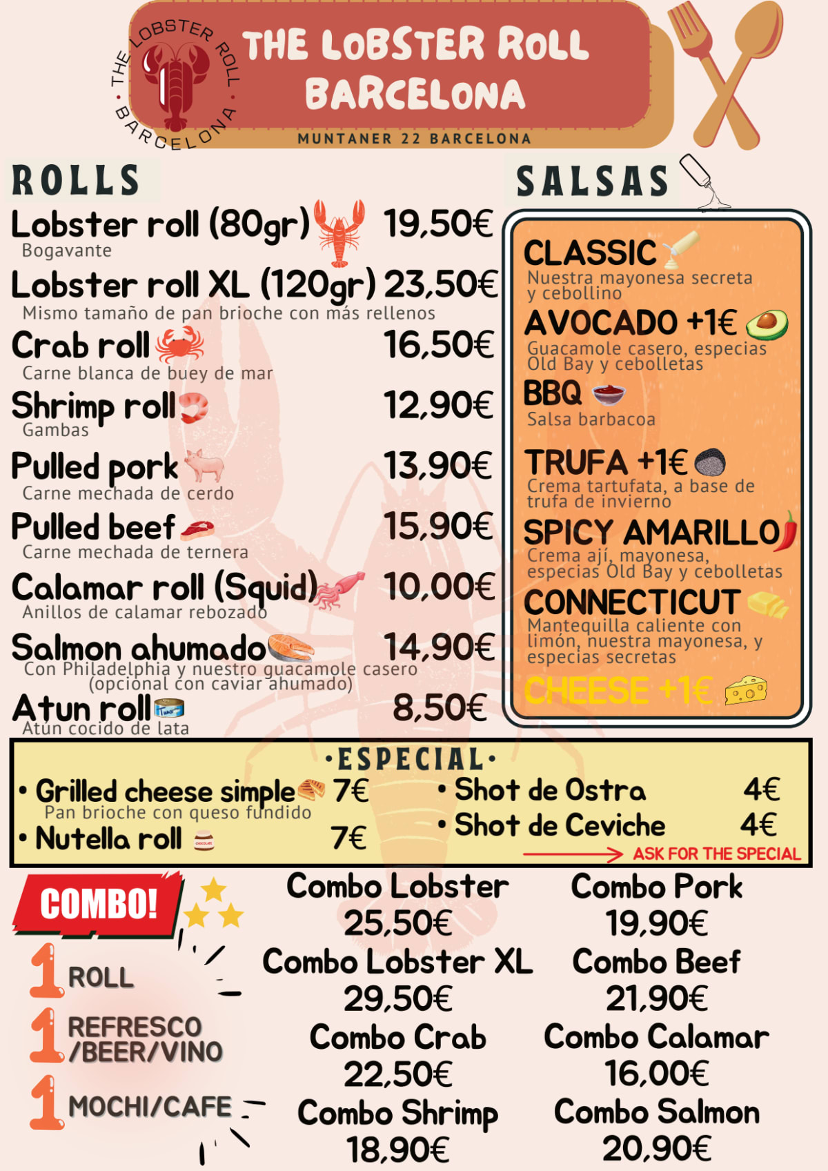 The Lobster Roll Barcelona menu