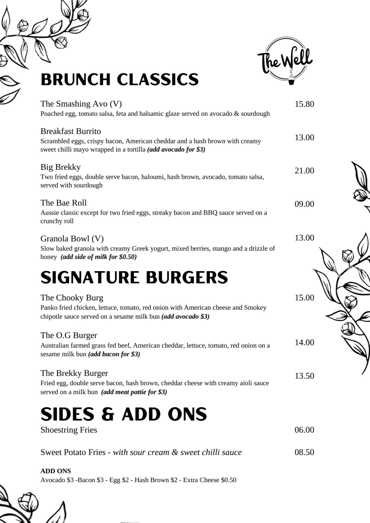 Carte et Menus 2024 The Well Cafe à Girraween TheFork