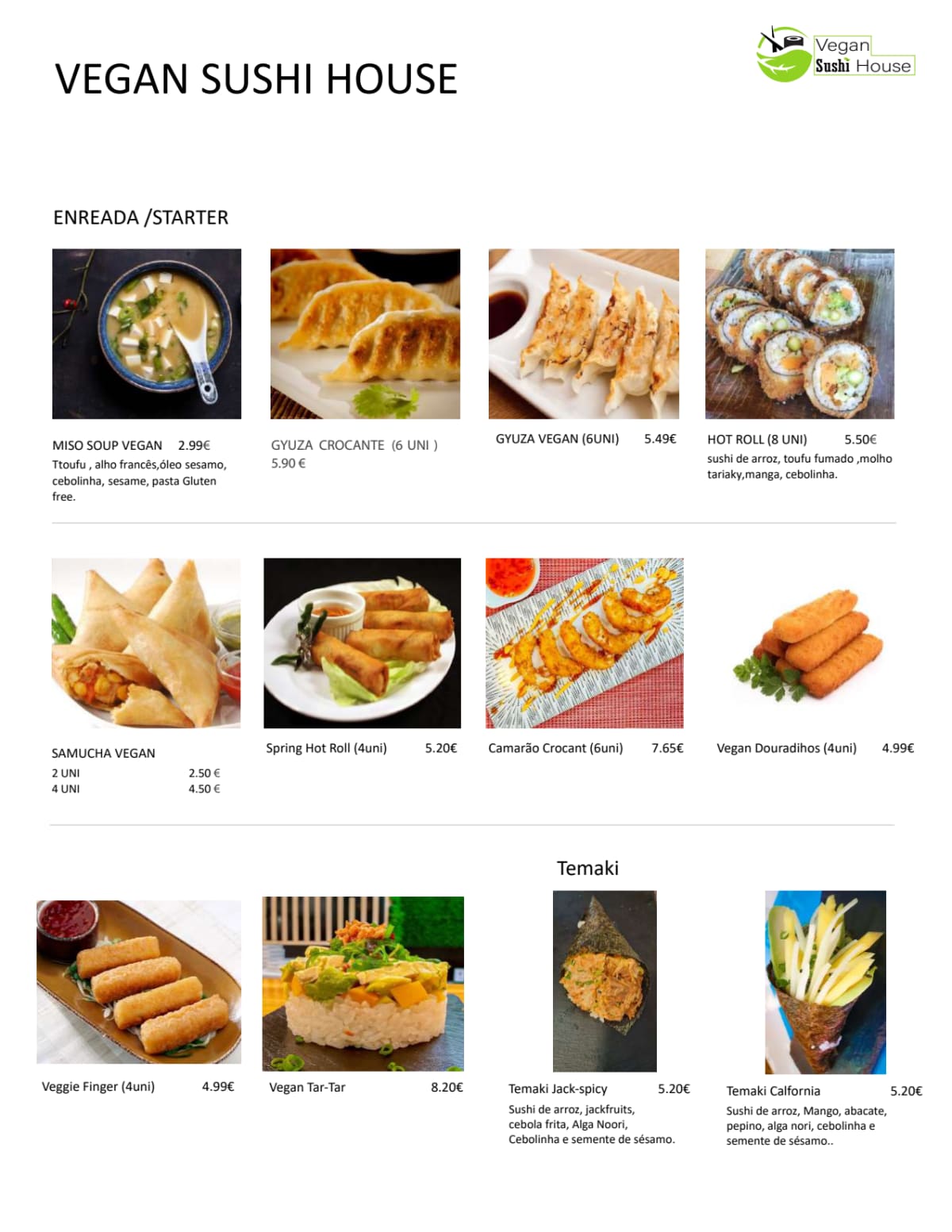 Vegan Sushi House menu