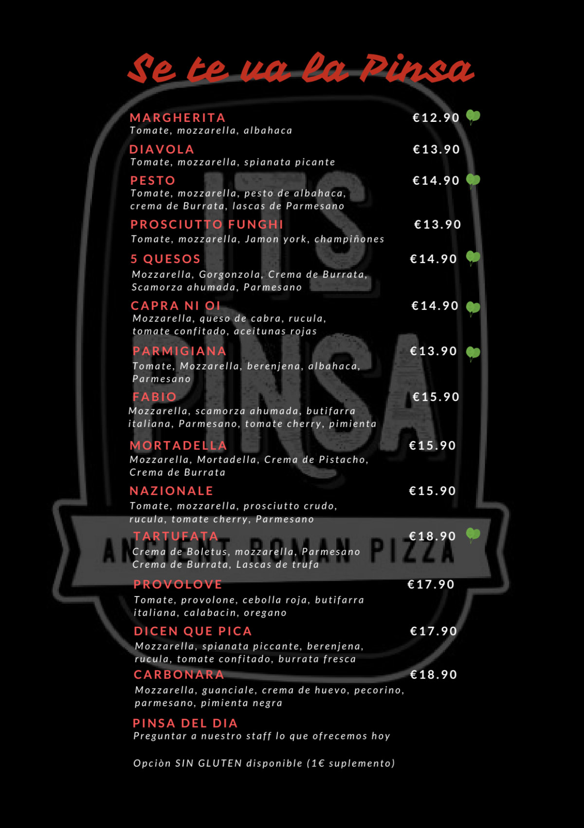 It's Pinsa Madrid menu