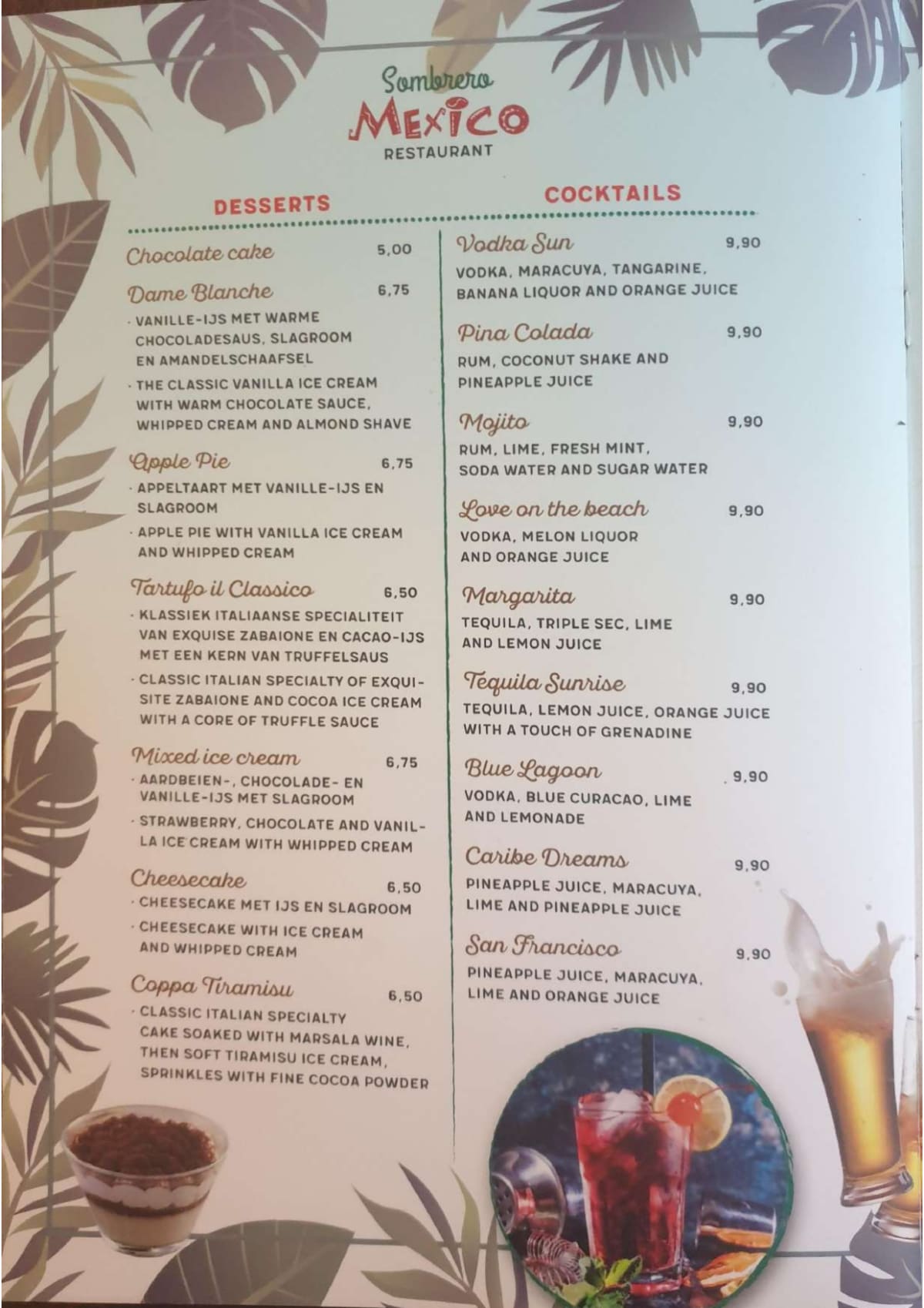 Sombrero Mexico menu