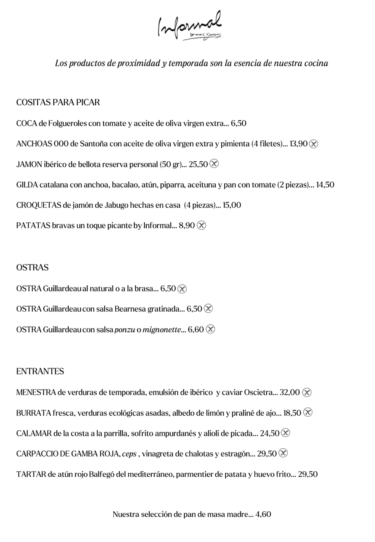 Informal by Marc Gascons- Hotel Serras menu