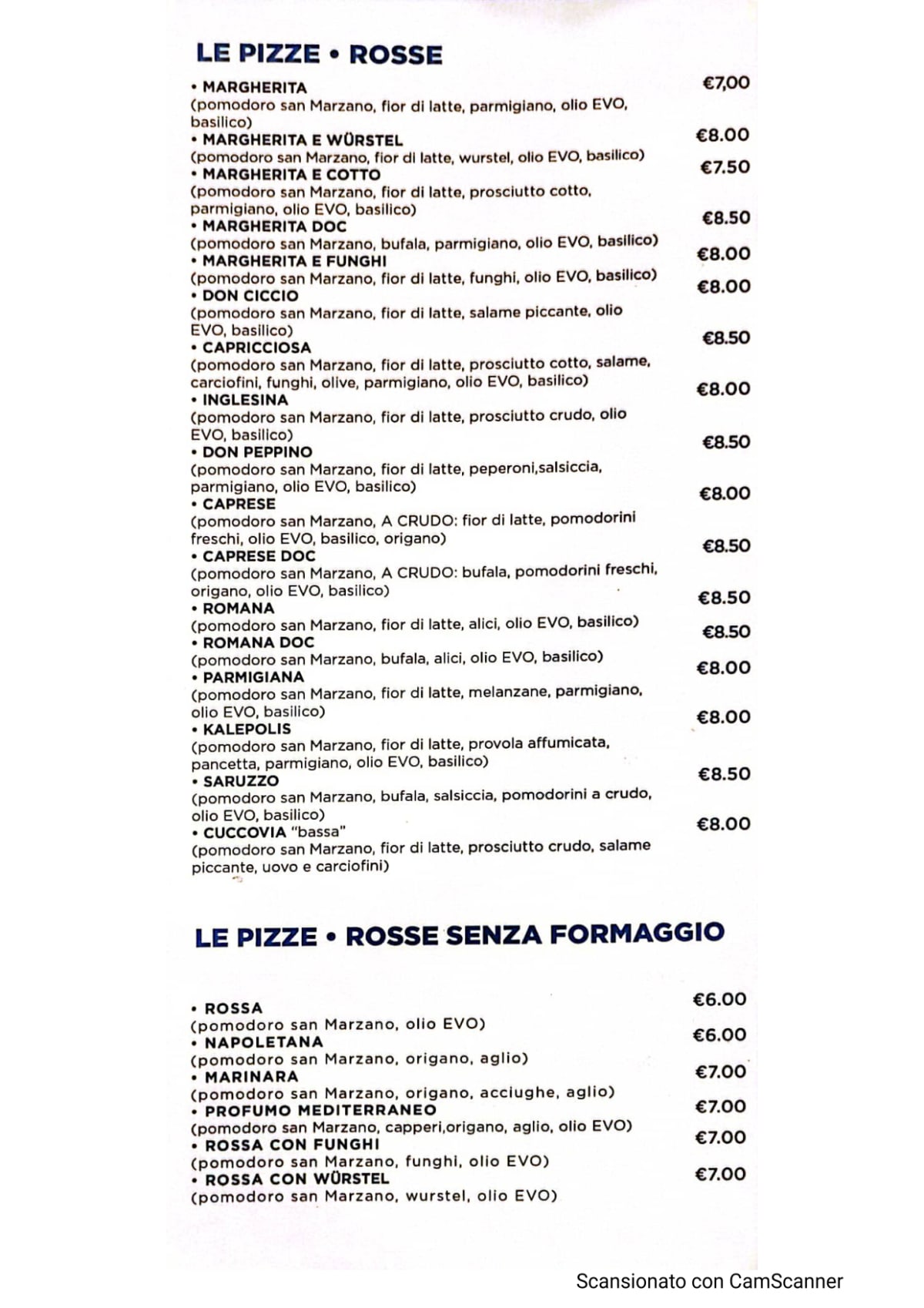 Pizzeria da Marco menu