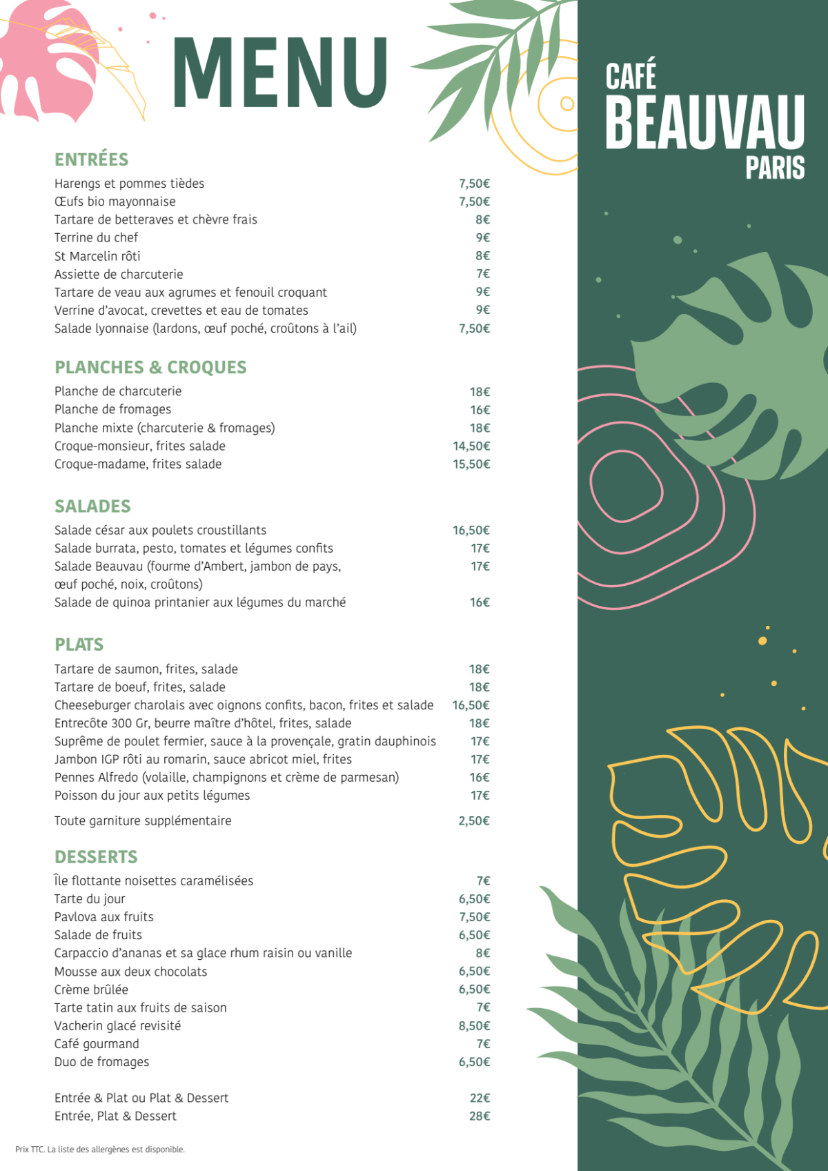 Café Beauvau menu