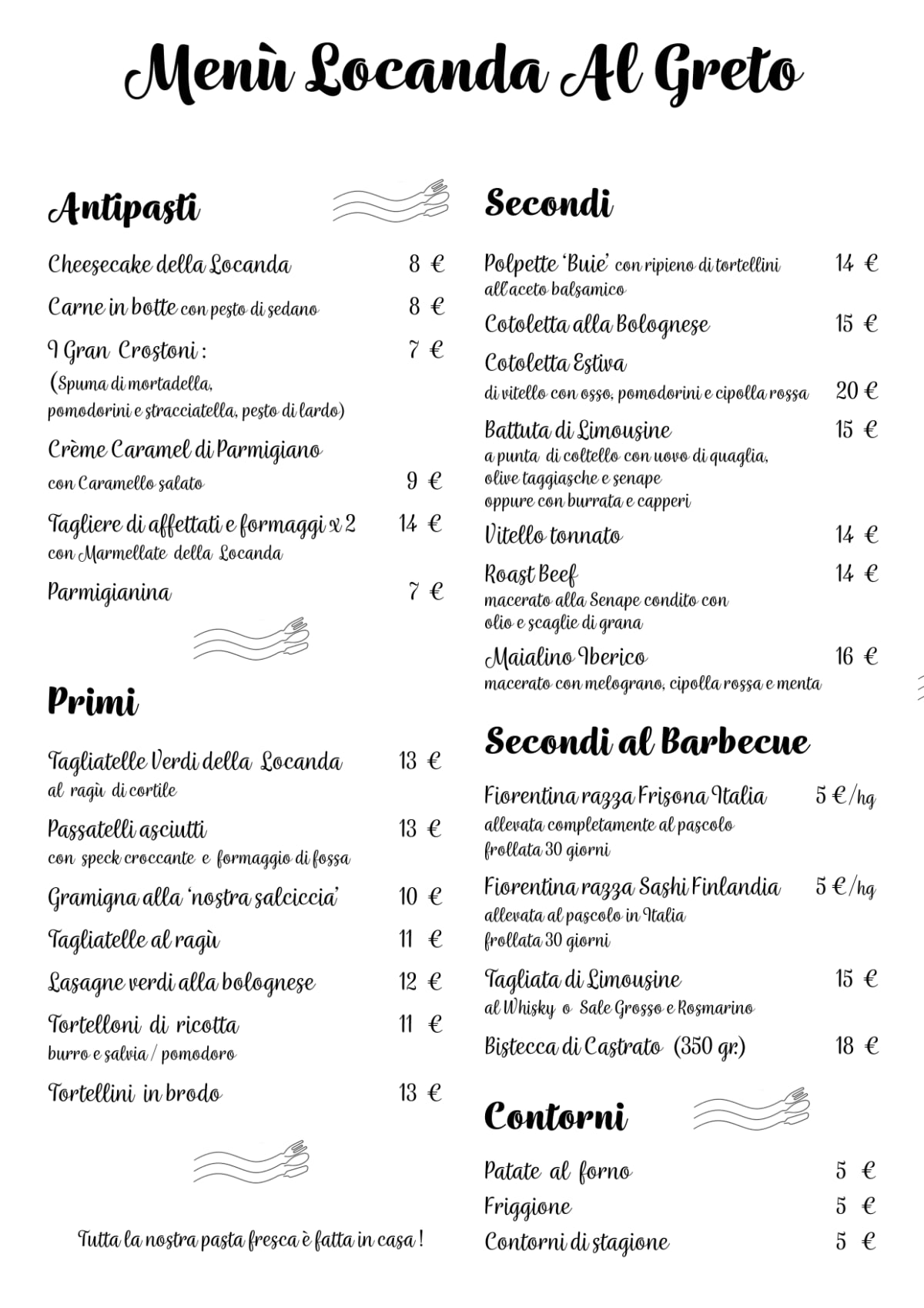 Menù completo e carta 2024 Locanda Al Greto a Bologna TheFork