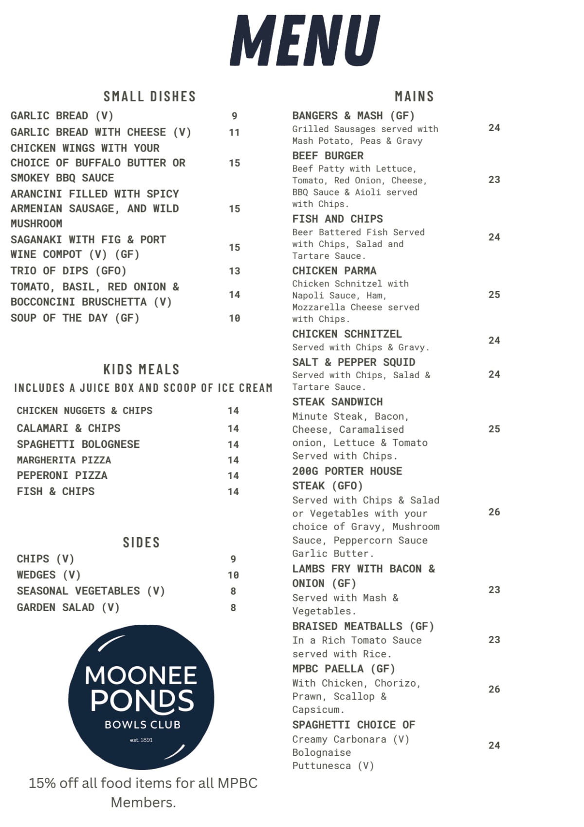 Carte et Menus 2023 Moonee Ponds Bowling Club à Moonee Ponds (VIC) TheFork