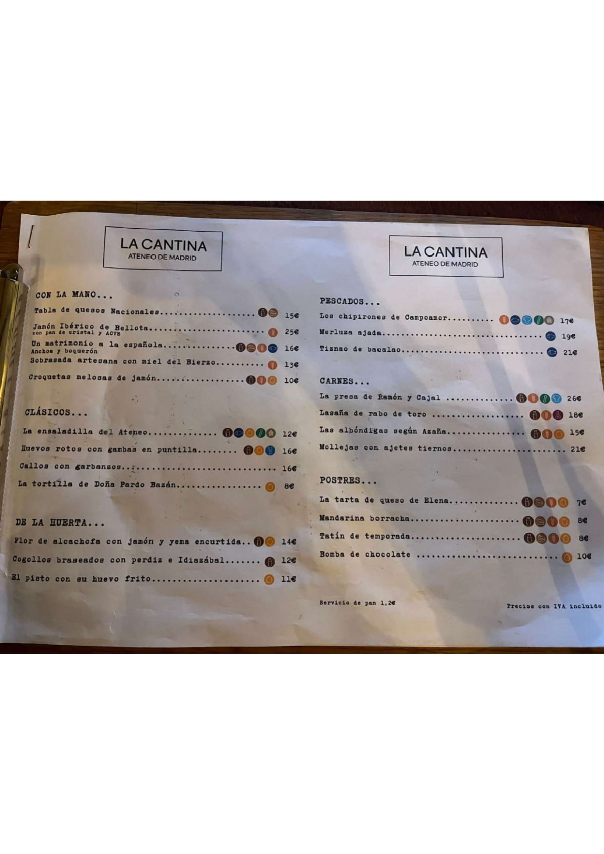 La Cantina del Ateneo menu