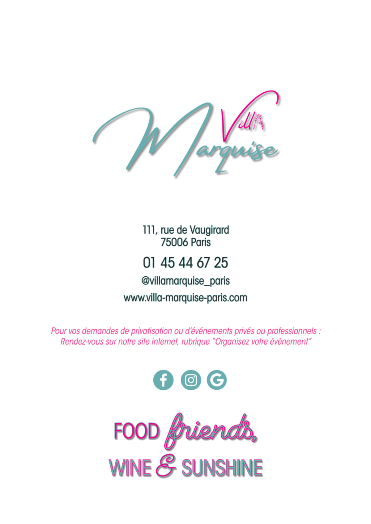 Villa Marquise menu