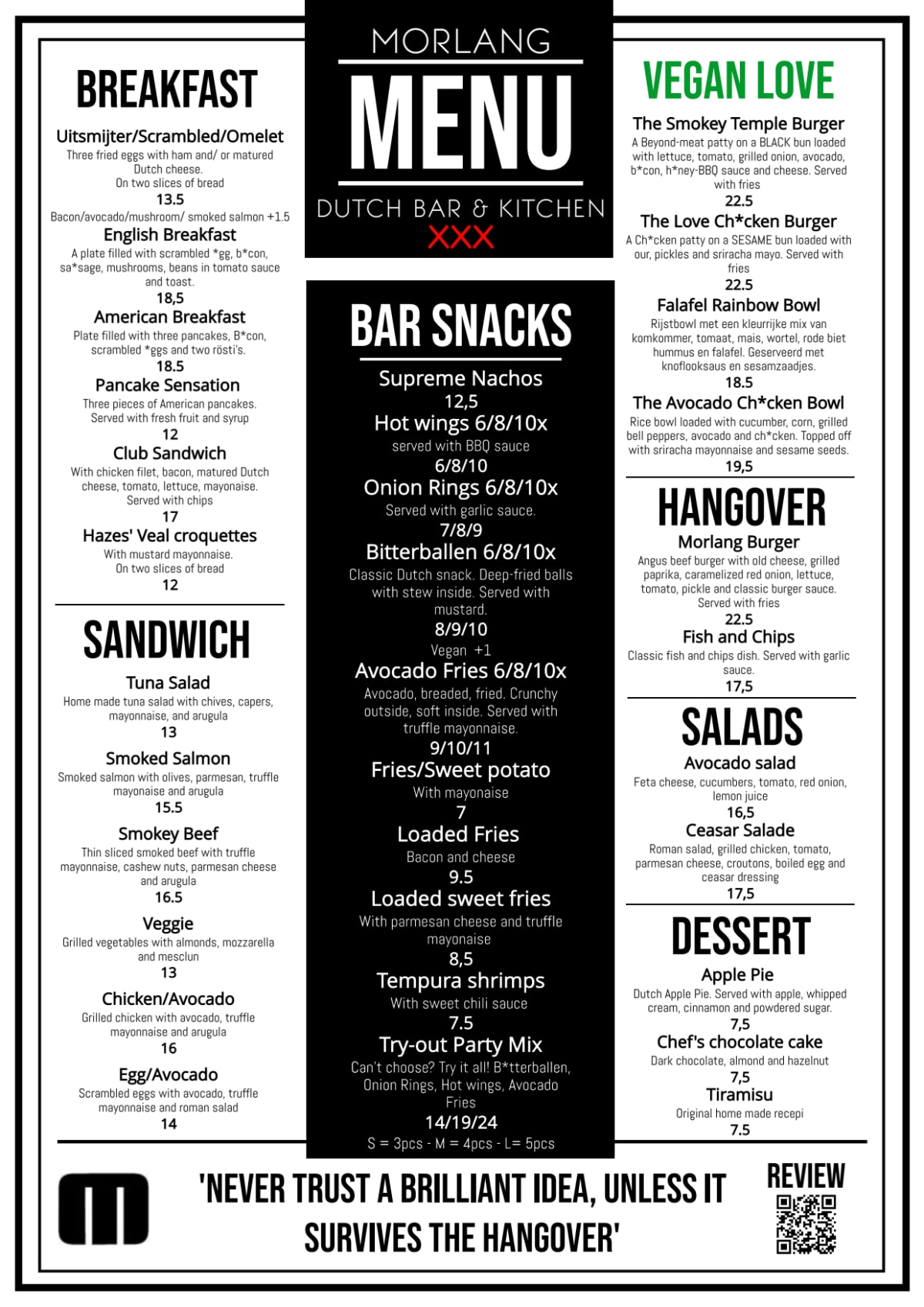 Morlang Dutch Bar & Kitchen menu