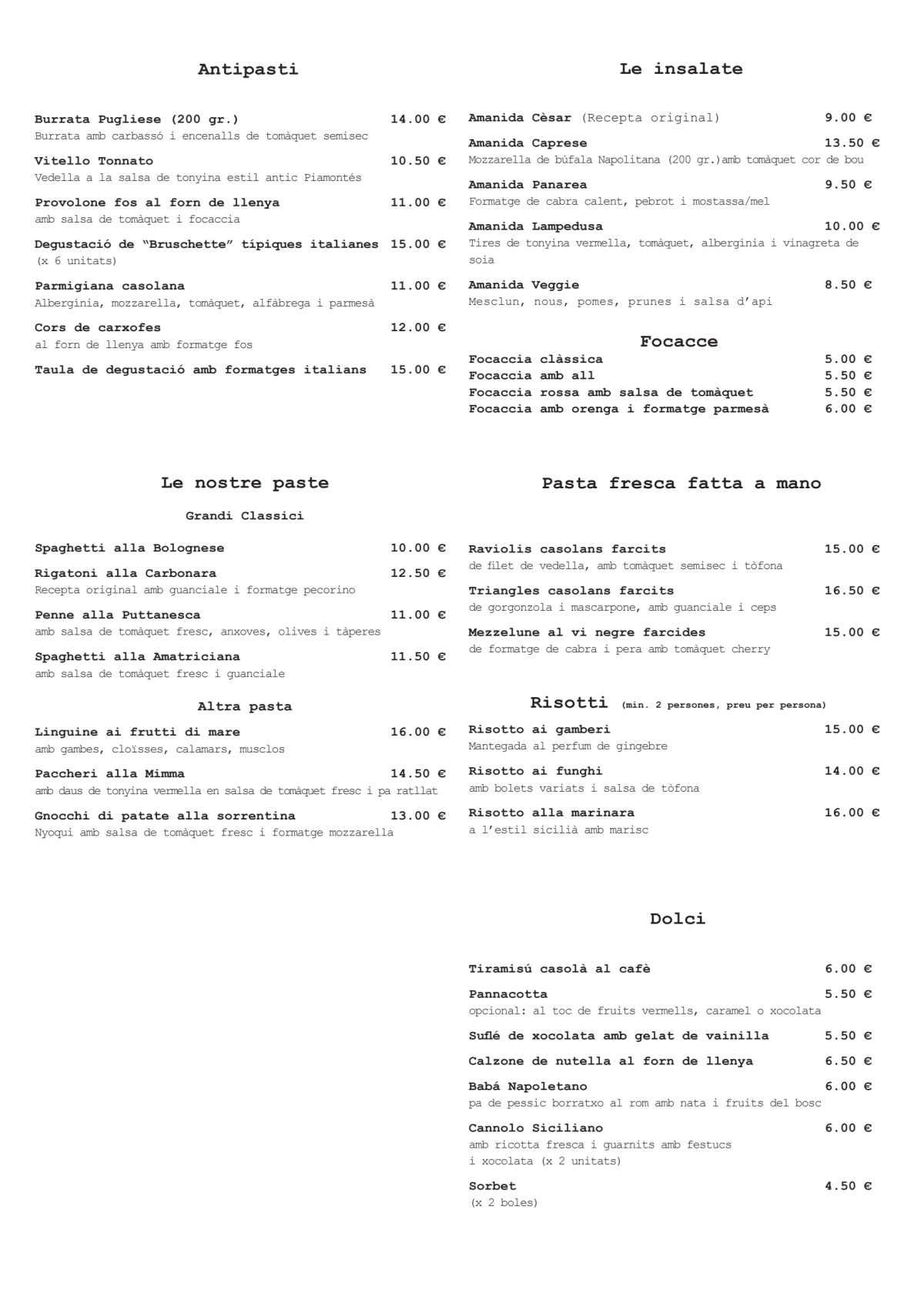 SiamoQuà menu