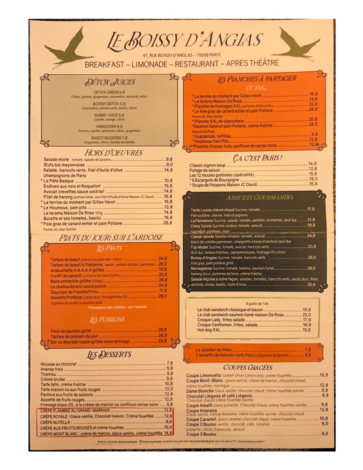 Le Boissy d'Anglas menu