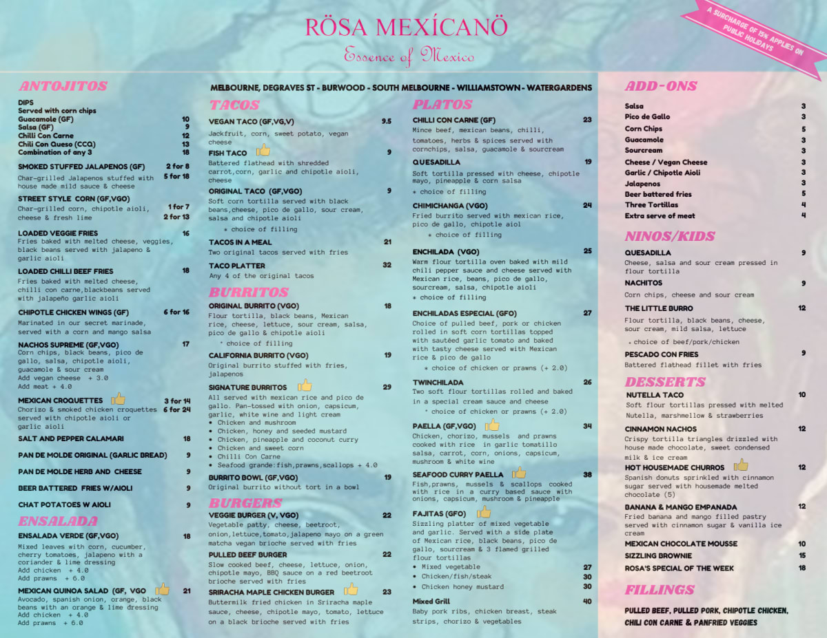 Menus - Rosa Mexicano