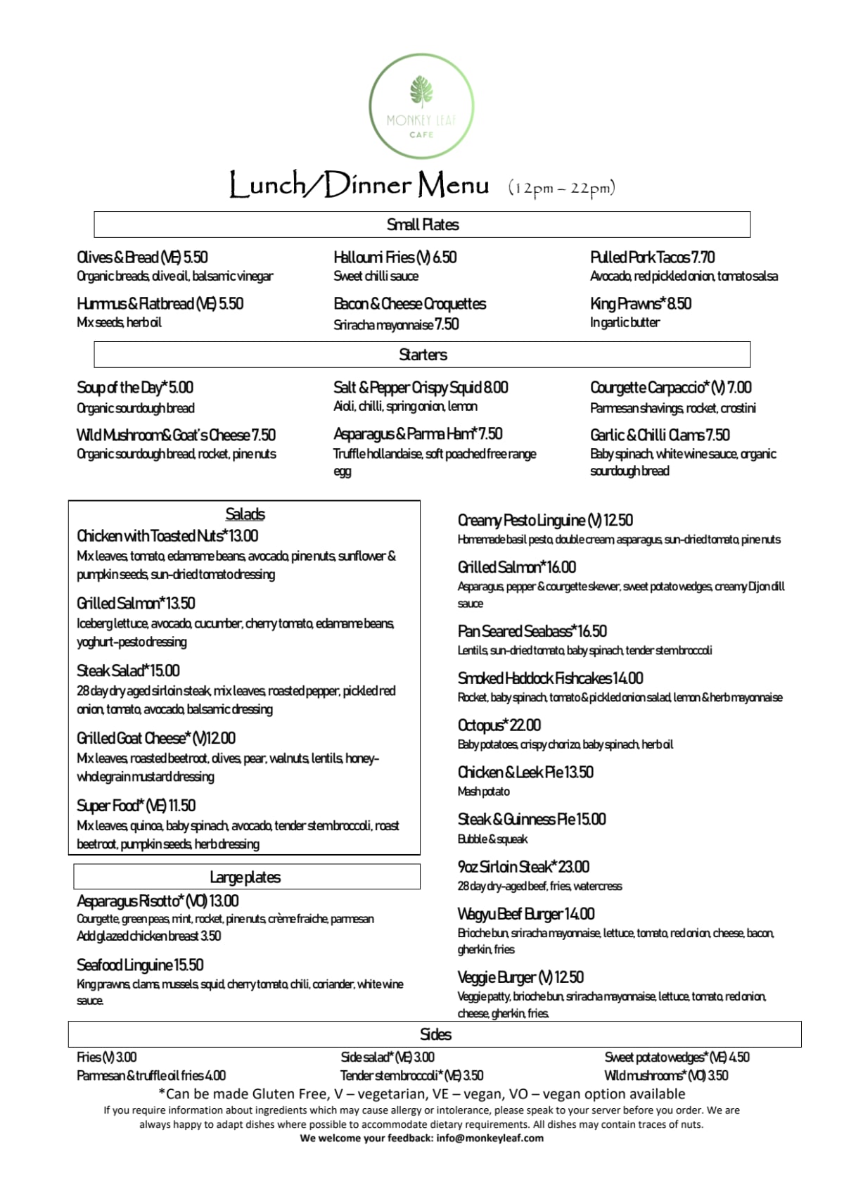 Menu 2023 Monkey Leaf Cafe in London TheFork