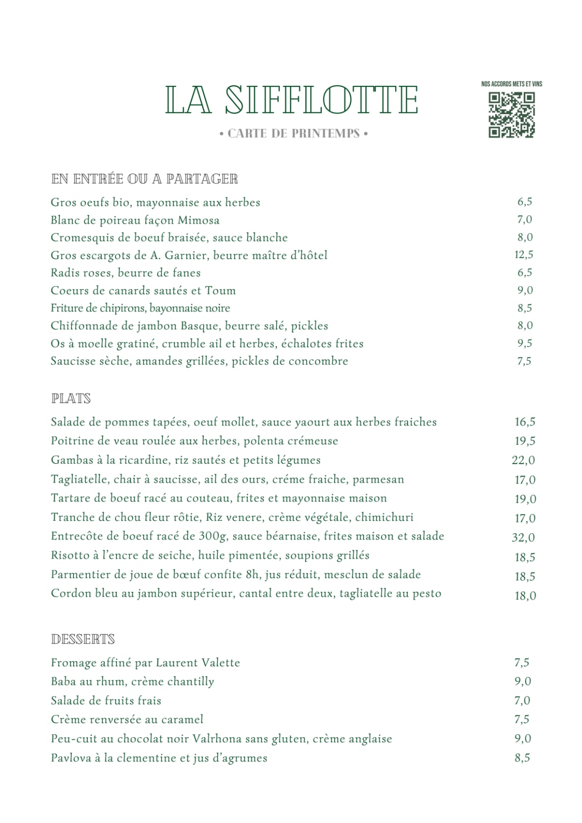 La Sifflotte menu