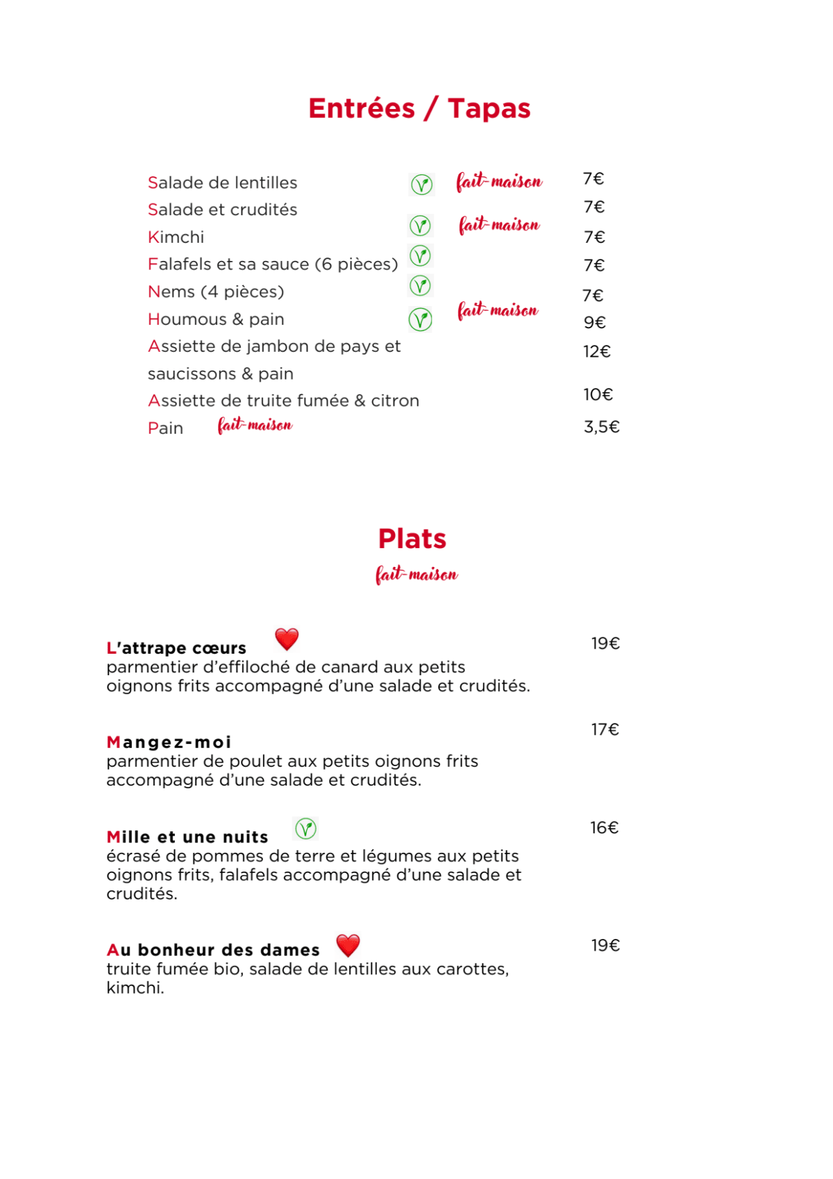 Le Macareux menu