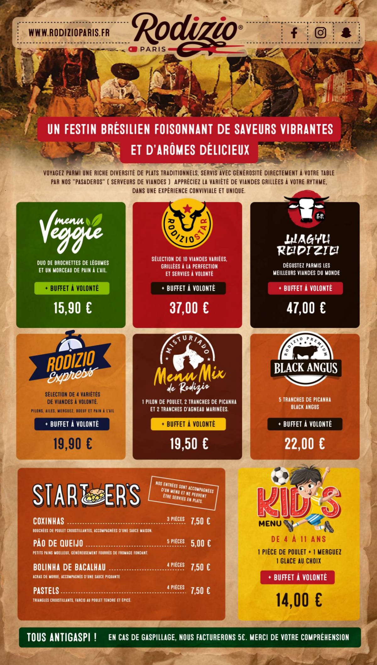 Rodizio Paris menu