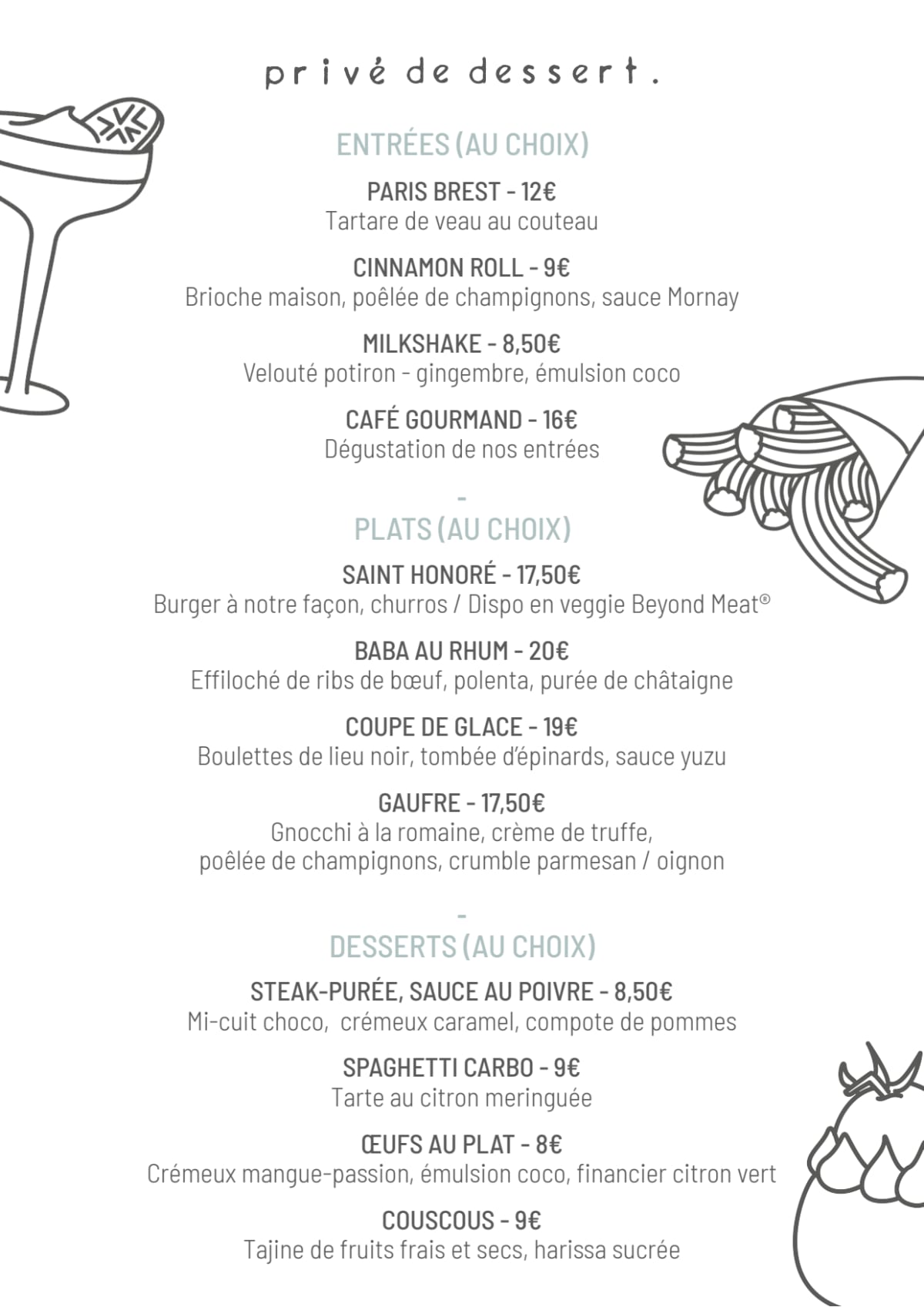 Carte et Menus 2024 Privé de dessert Batignolles à Paris TheFork