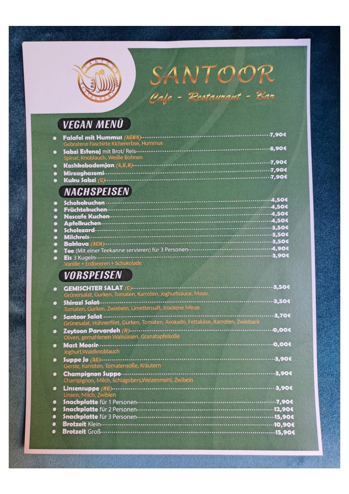 Carte et Menus 2024 Santoor à Vienne TheFork