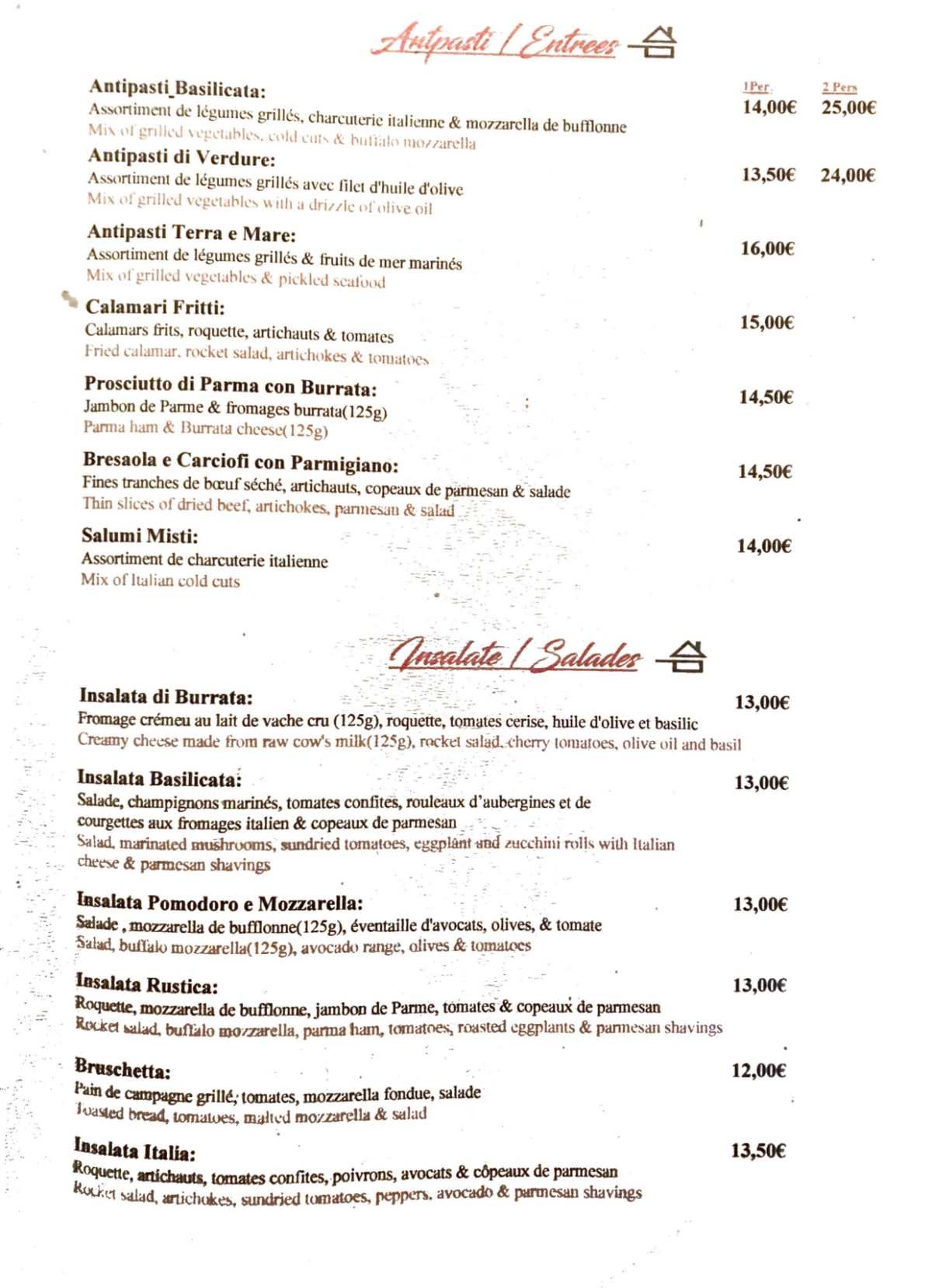 La Basilicata Alésia menu