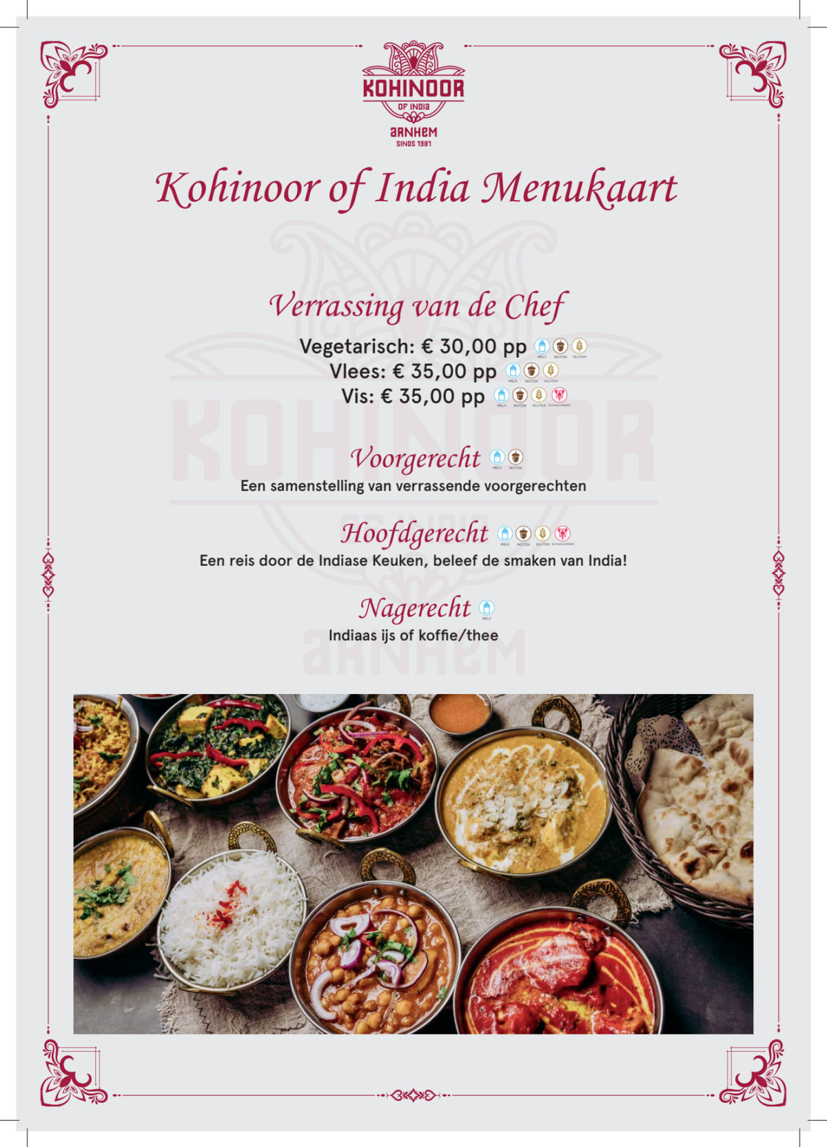 Carte et Menus 2024 Kohinoor of India à Arnhem TheFork