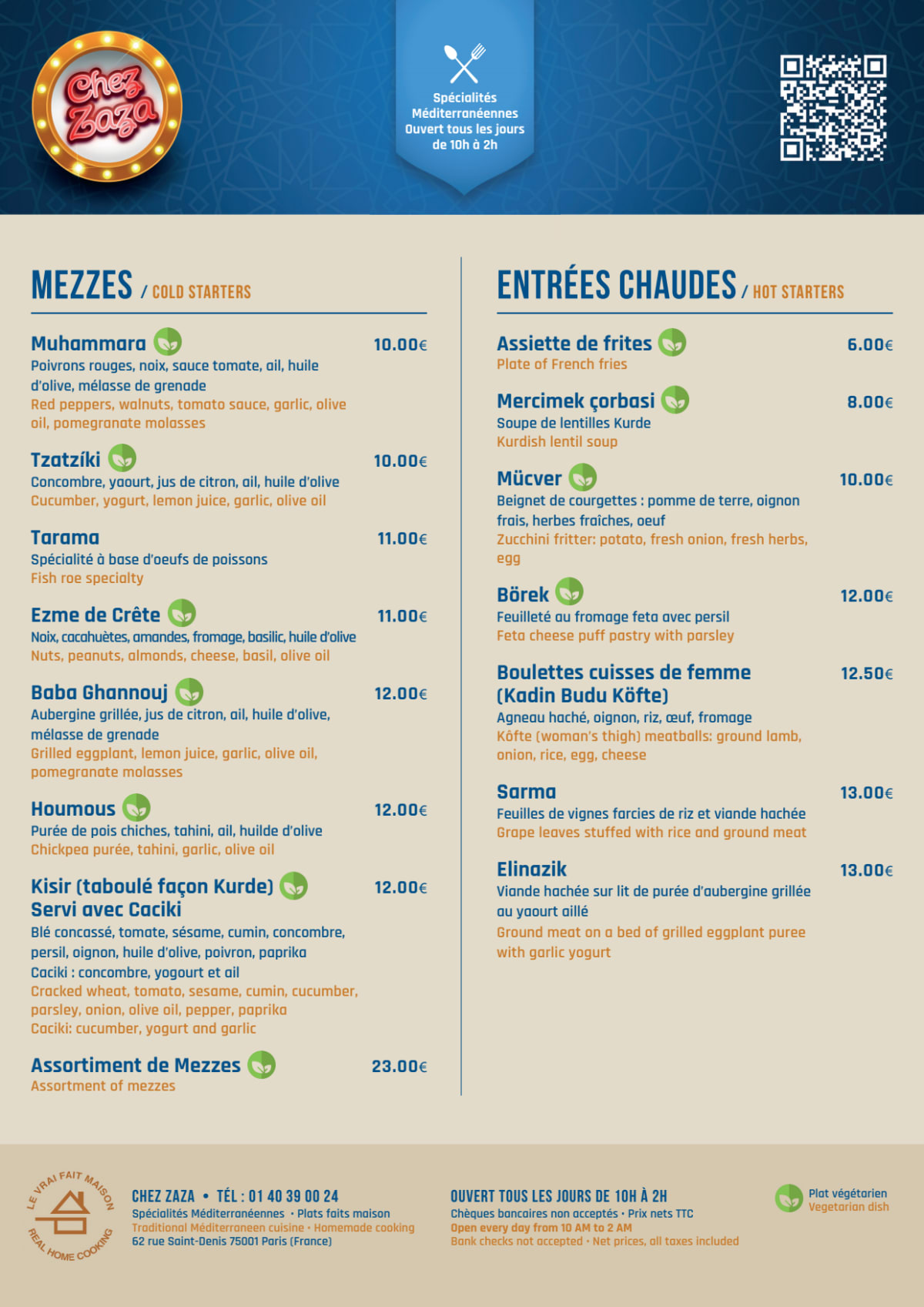 Chez Zaza menu