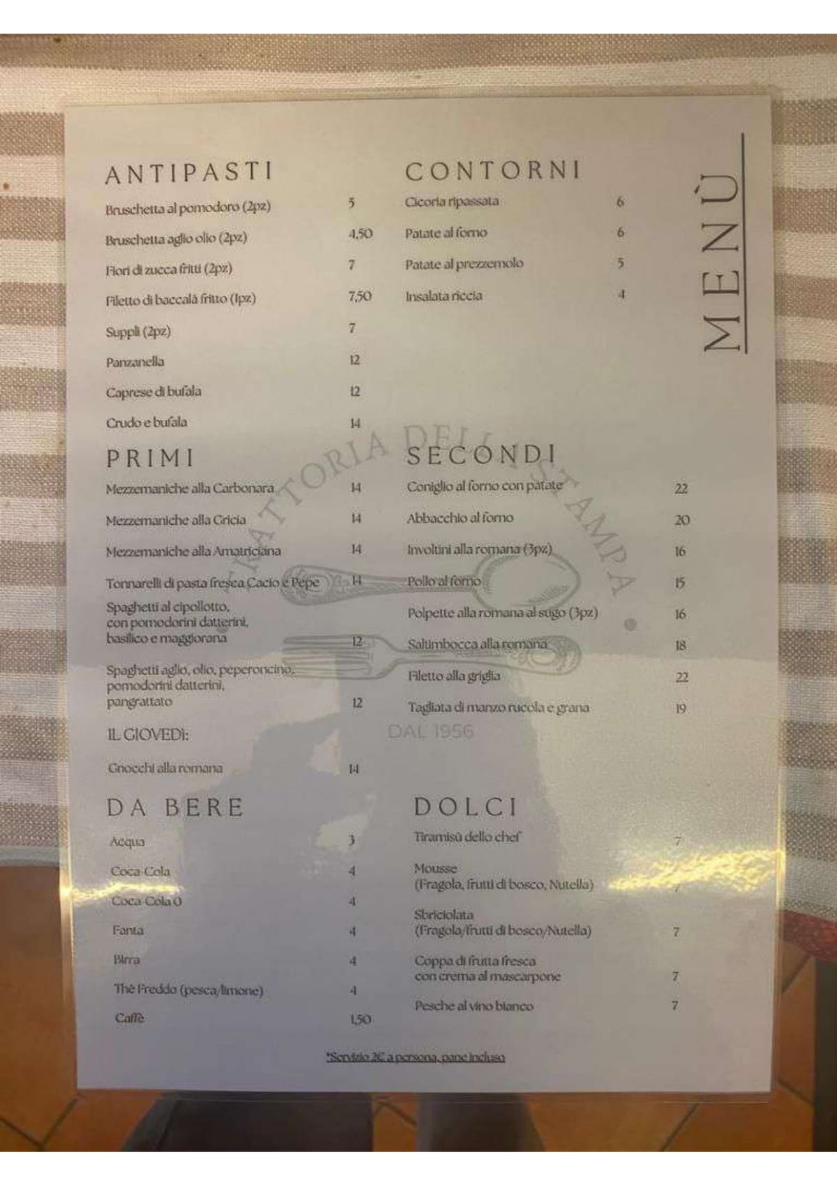 Trattoria della Stampa dal 1956 Milano menu