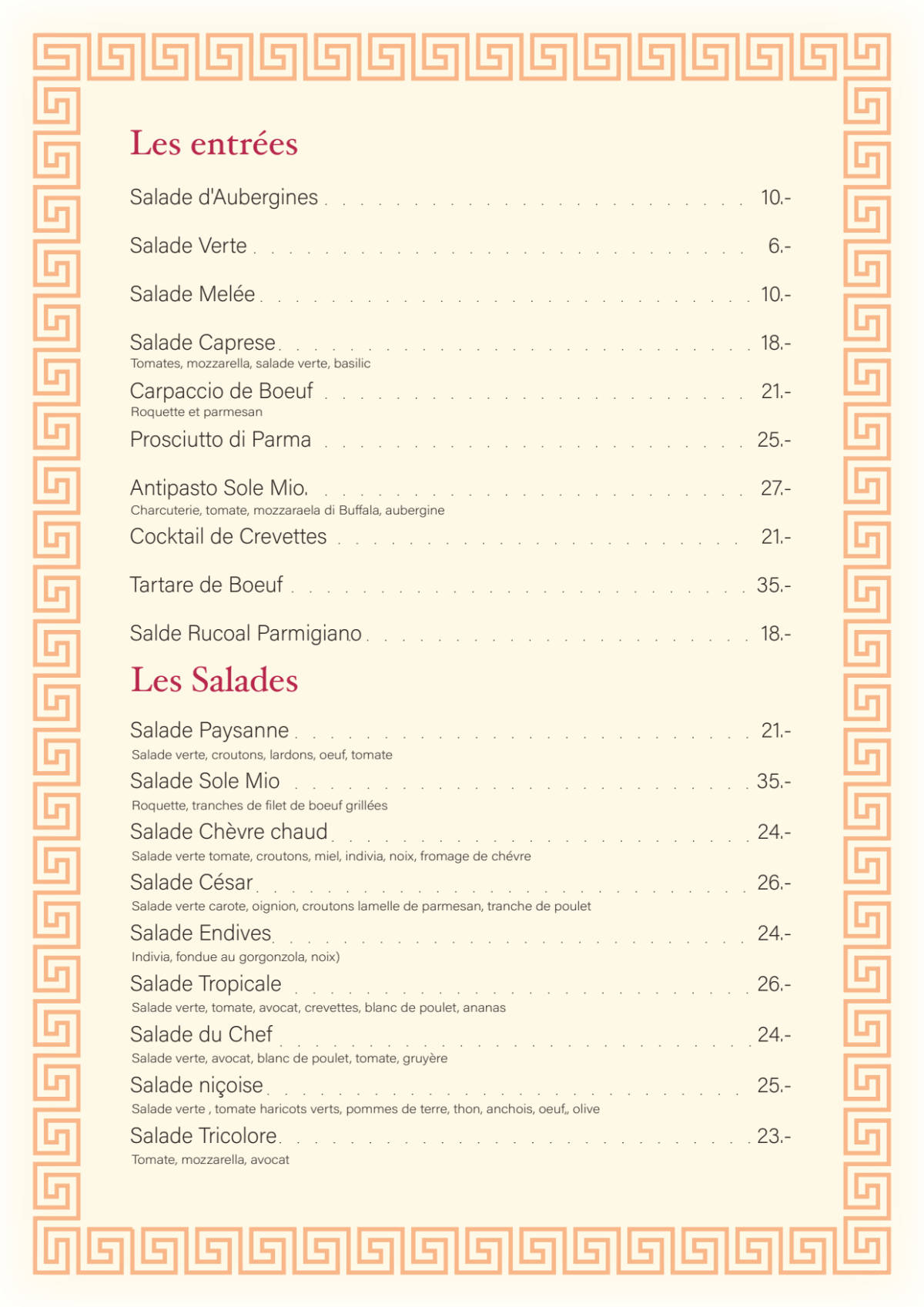 Casa Miguel menu