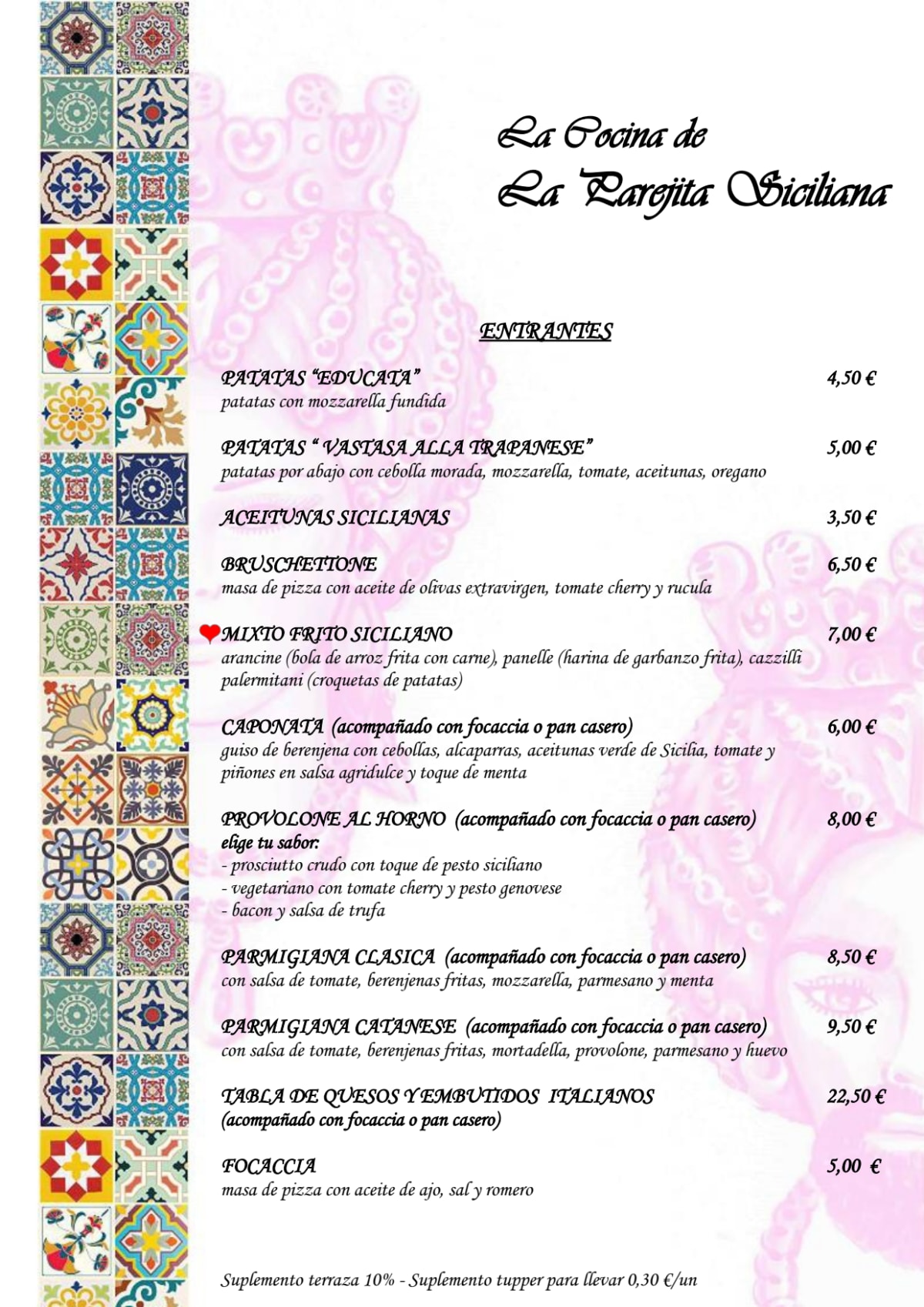 La Cocina de la Parejita Siciliana menu