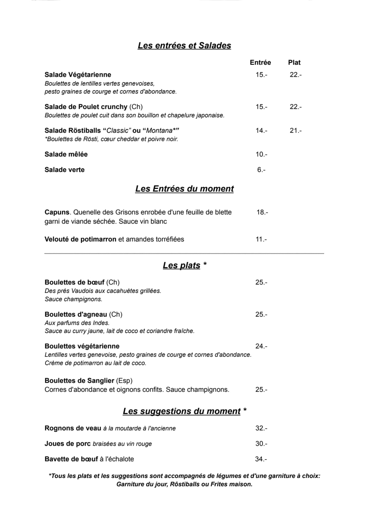 Les Ciboulettes menu