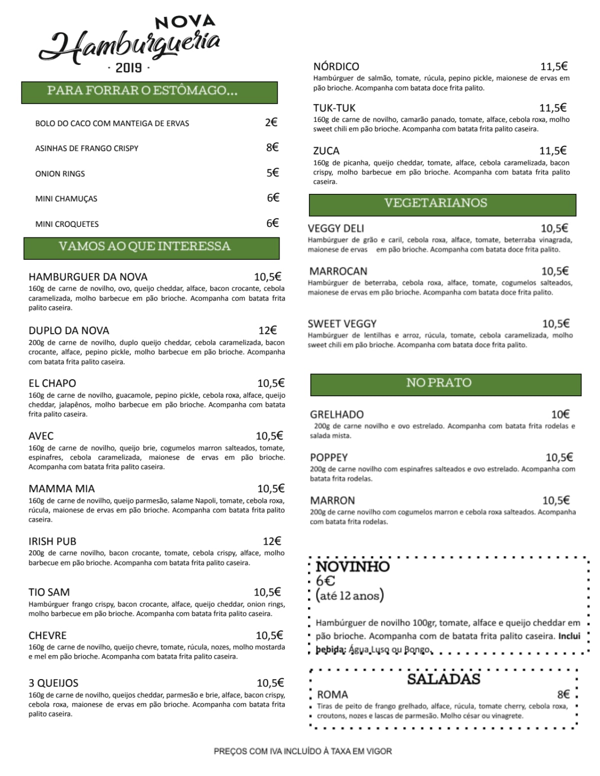 Nova Hamburgueria menu