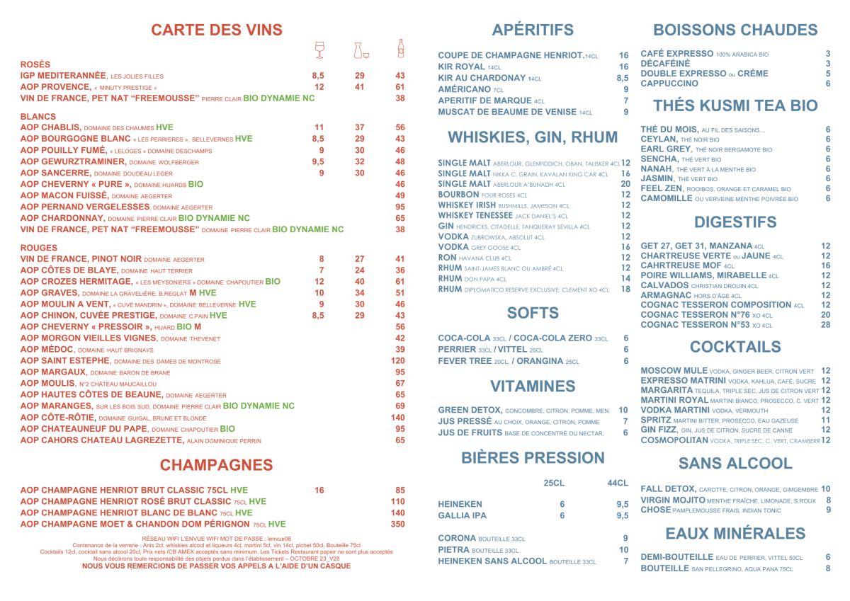 L'Envue menu