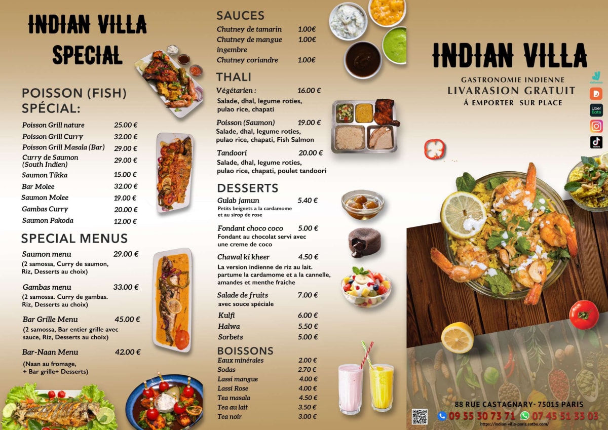 Indian Villa menu