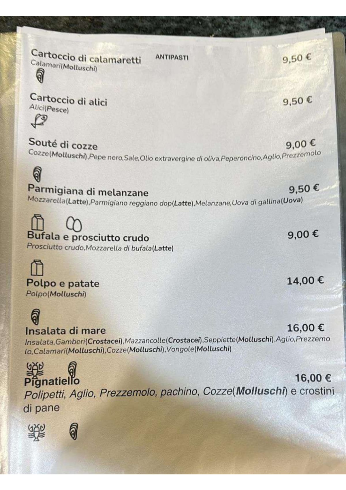 Fantasie Napoletane menu