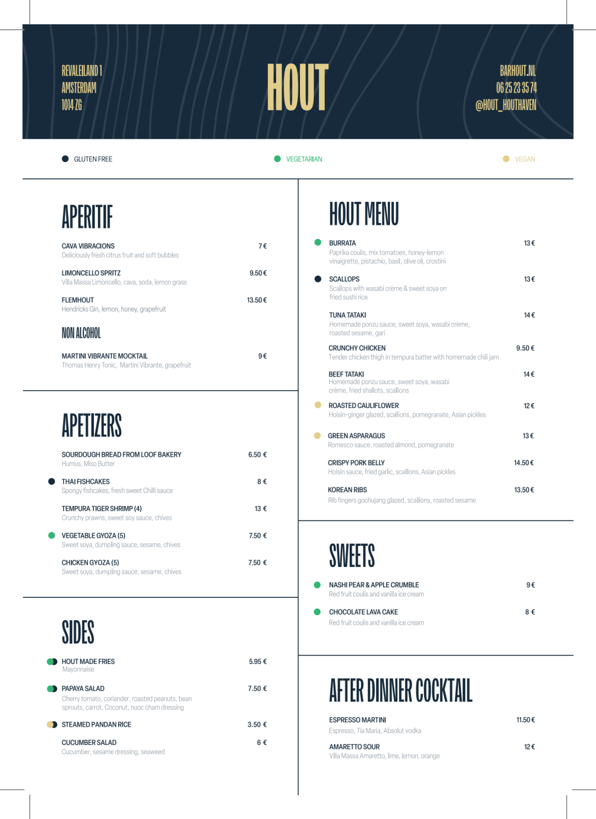 Bar Hout menu