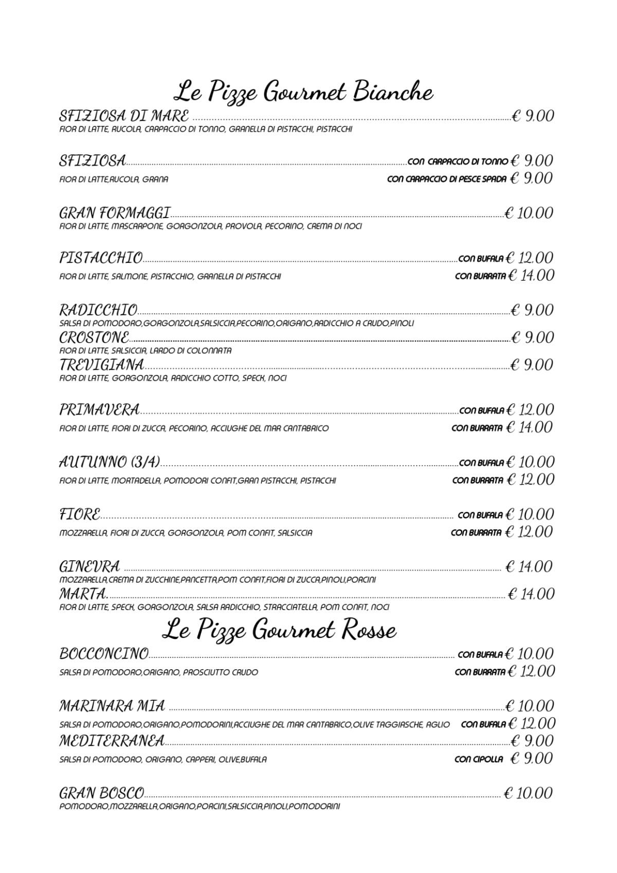 Menù completo e carta 2024 Pizzeria Bianco e Nero a Livorno TheFork