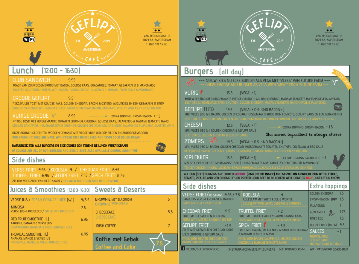 Geflipt Burgers menu