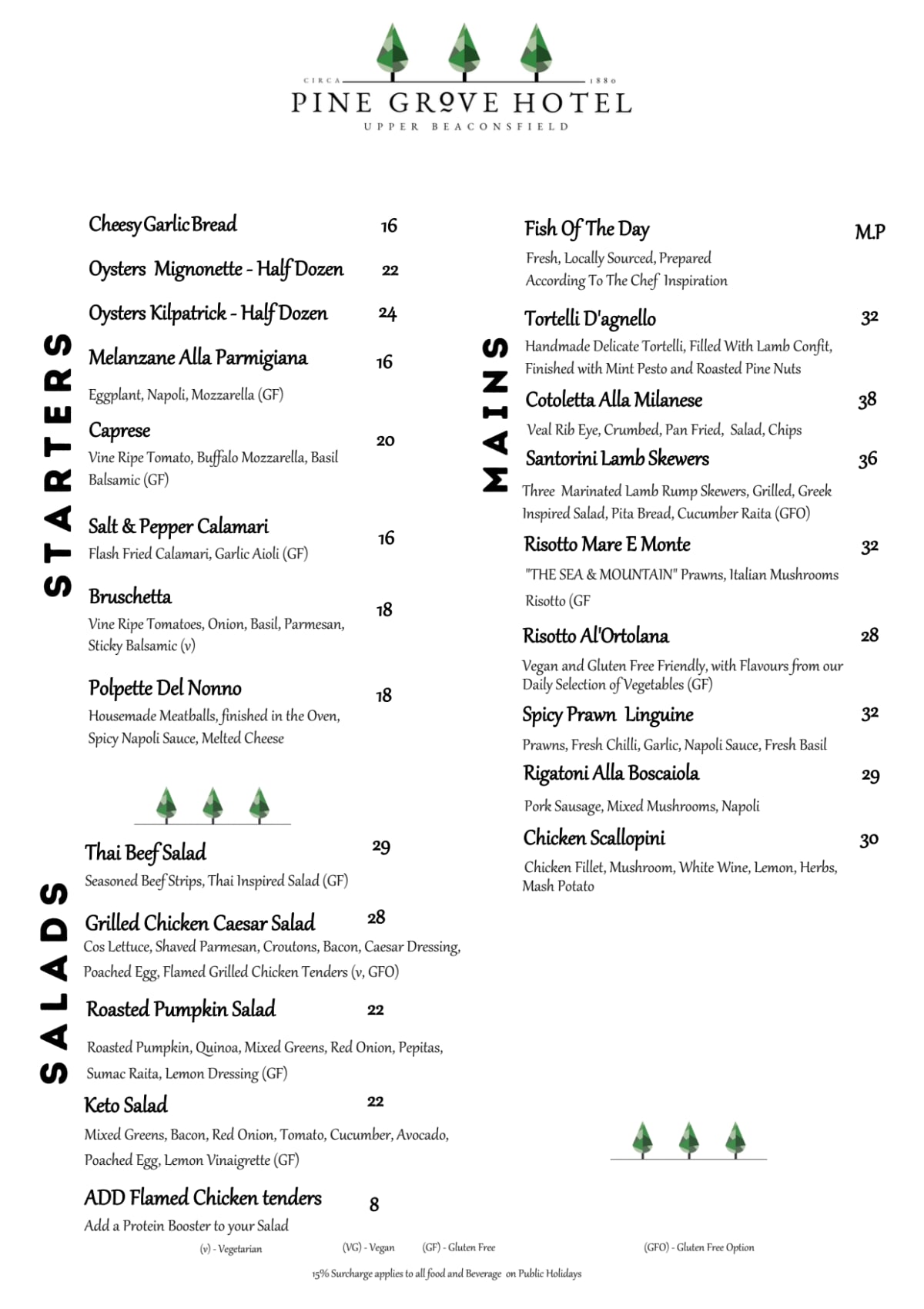 Carte et Menus 2023 Pine Grove Hotel à Beaconsfield Upper (VIC) TheFork