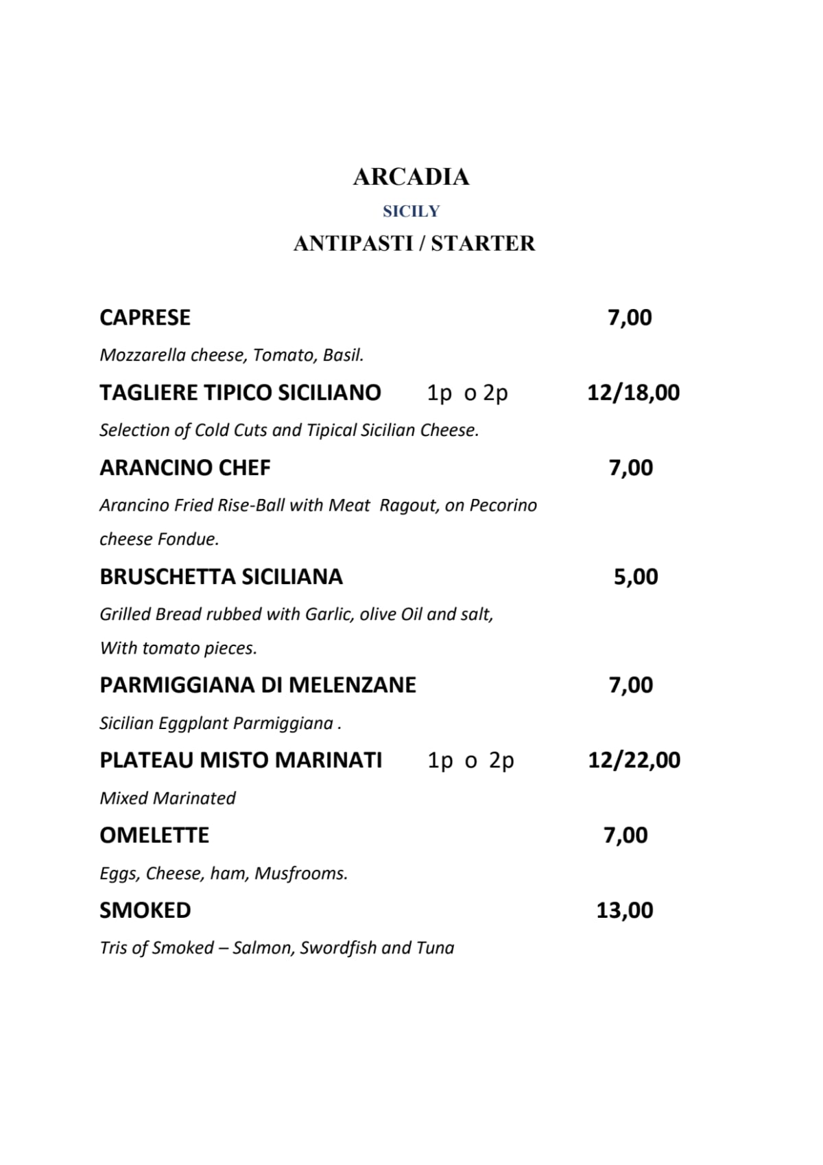 Carte et Menus 2024 Arcadia à Giardini Naxos TheFork