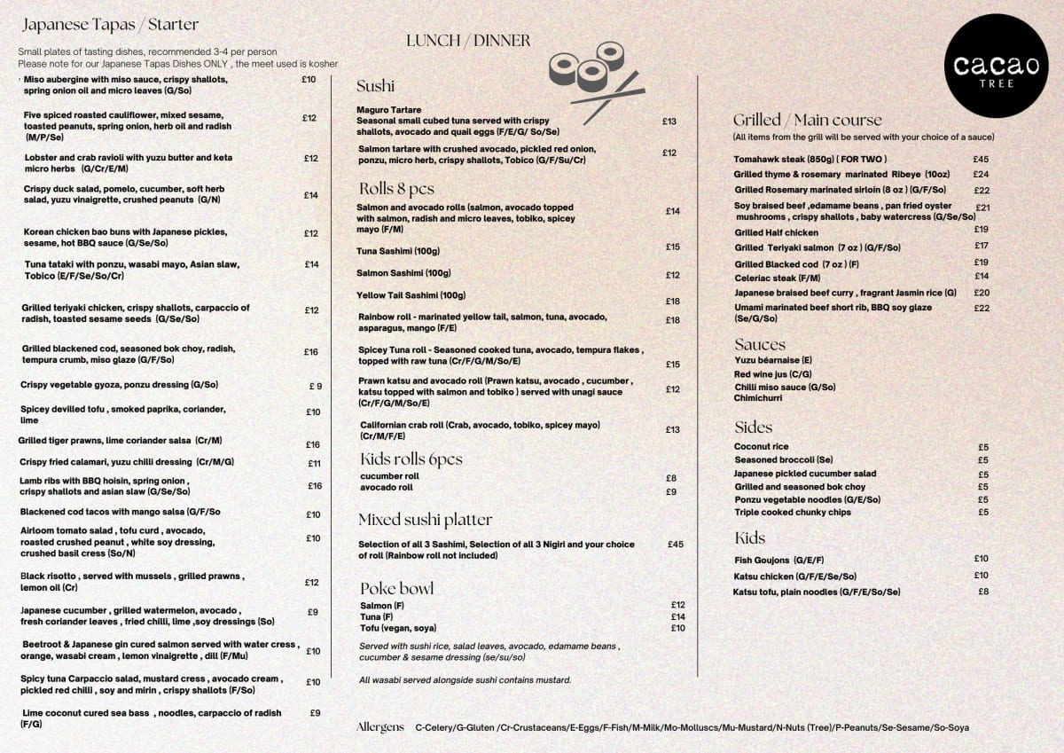 Menu 2024 Cacao Tree Restaurant in Borehamwood TheFork