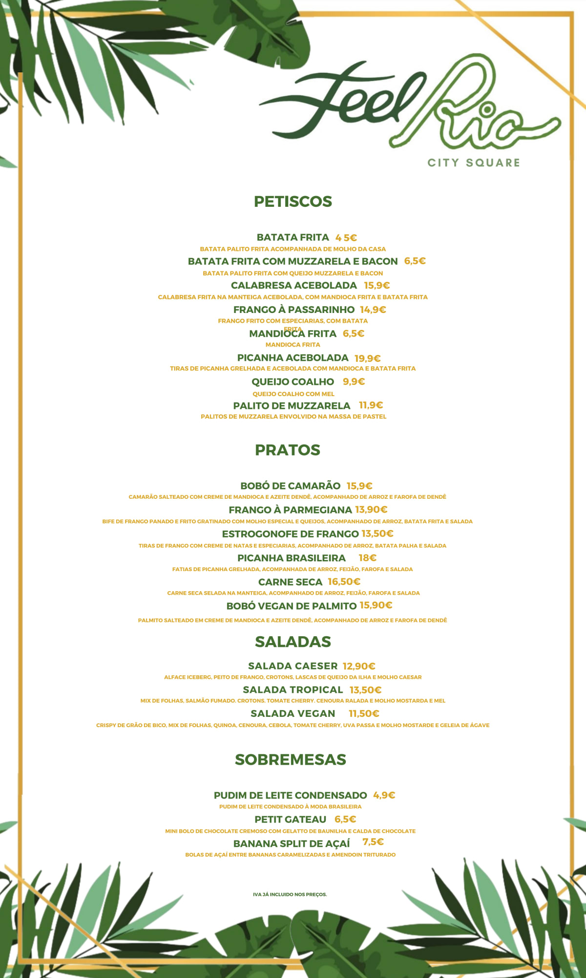 Feel Rio City Square menu