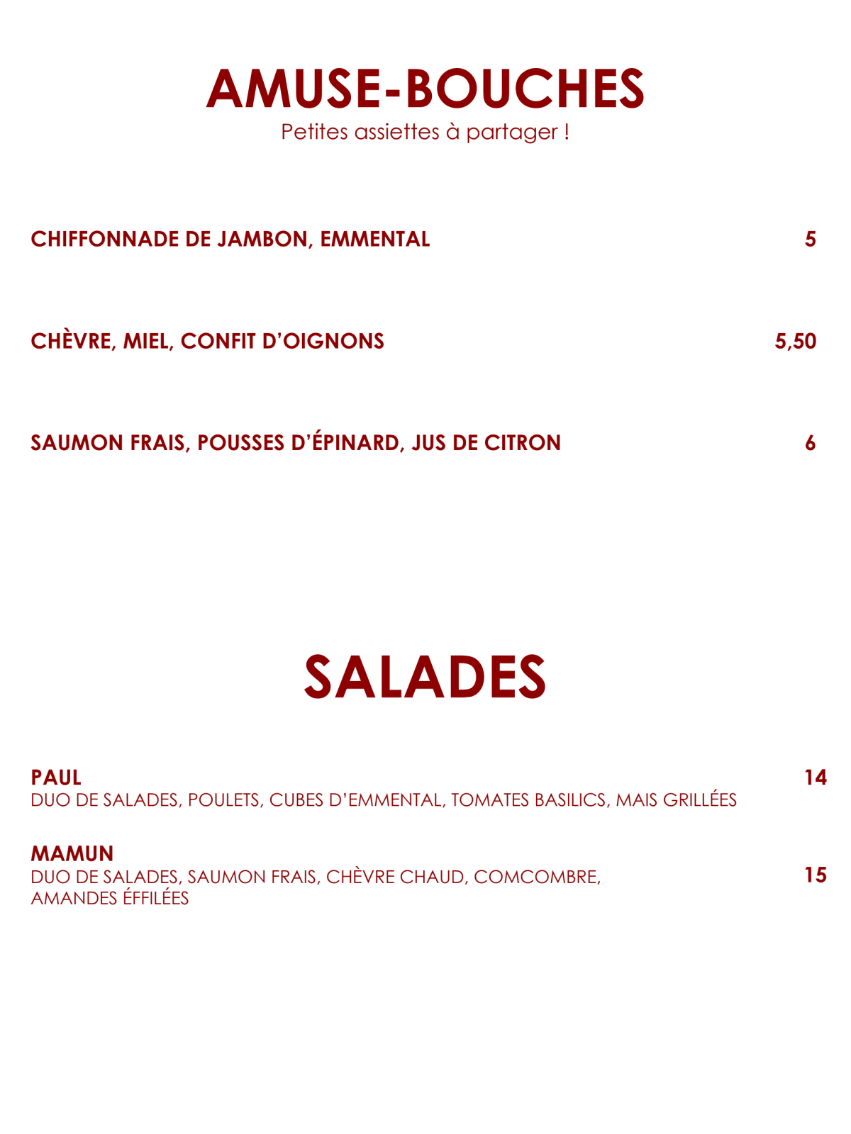 Les Crêpes de Louis-Marie menu