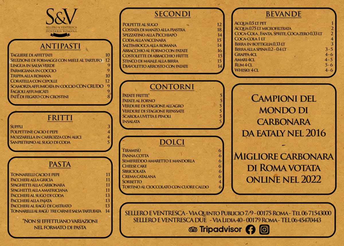 Sellero & Ventresca Due menu