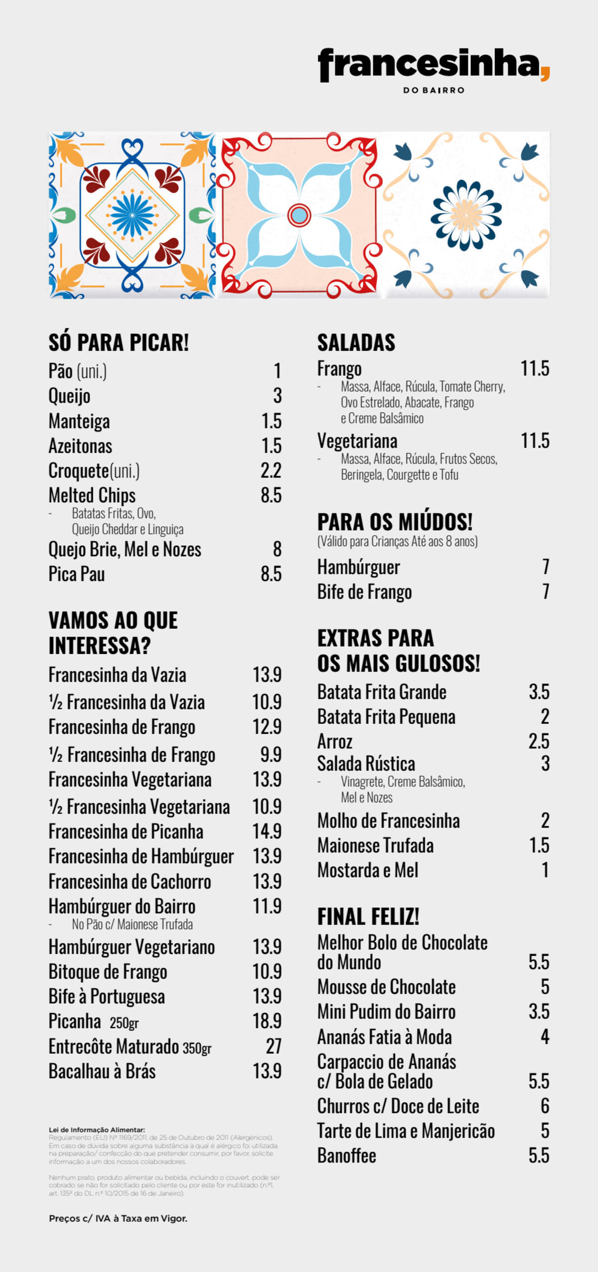 Francesinha do Bairro menu