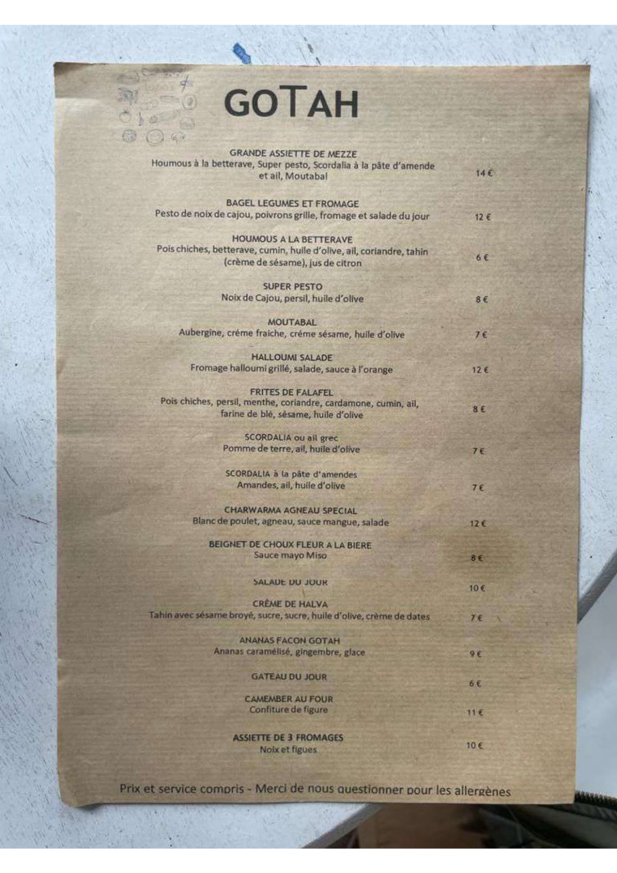 Gotah Restaurant menu