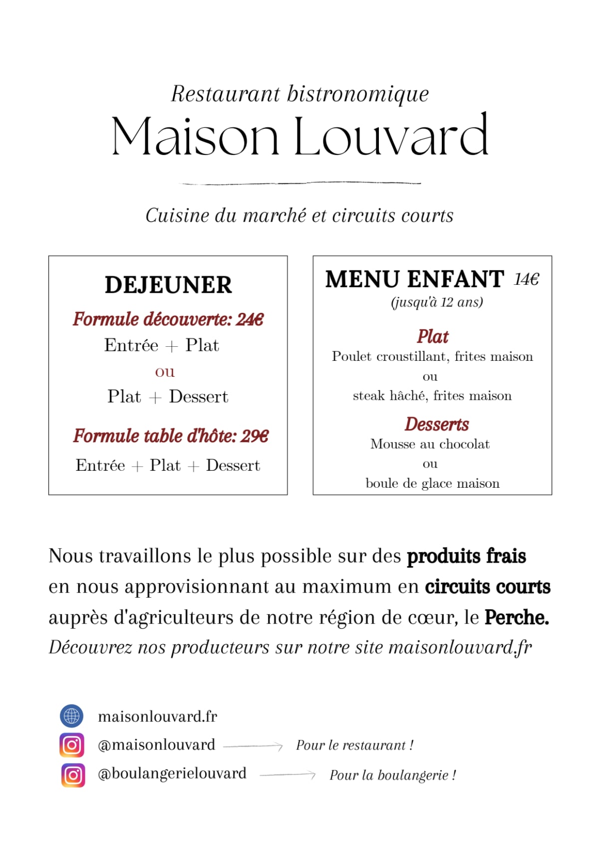 Maison Louvard menu