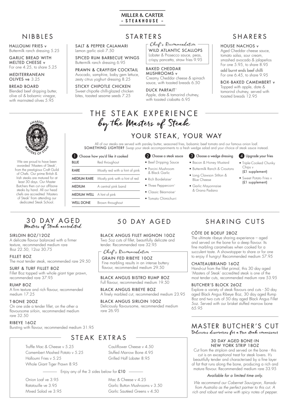 Carte et Menus 2023 Miller & Carter Epping Forest à Epping TheFork