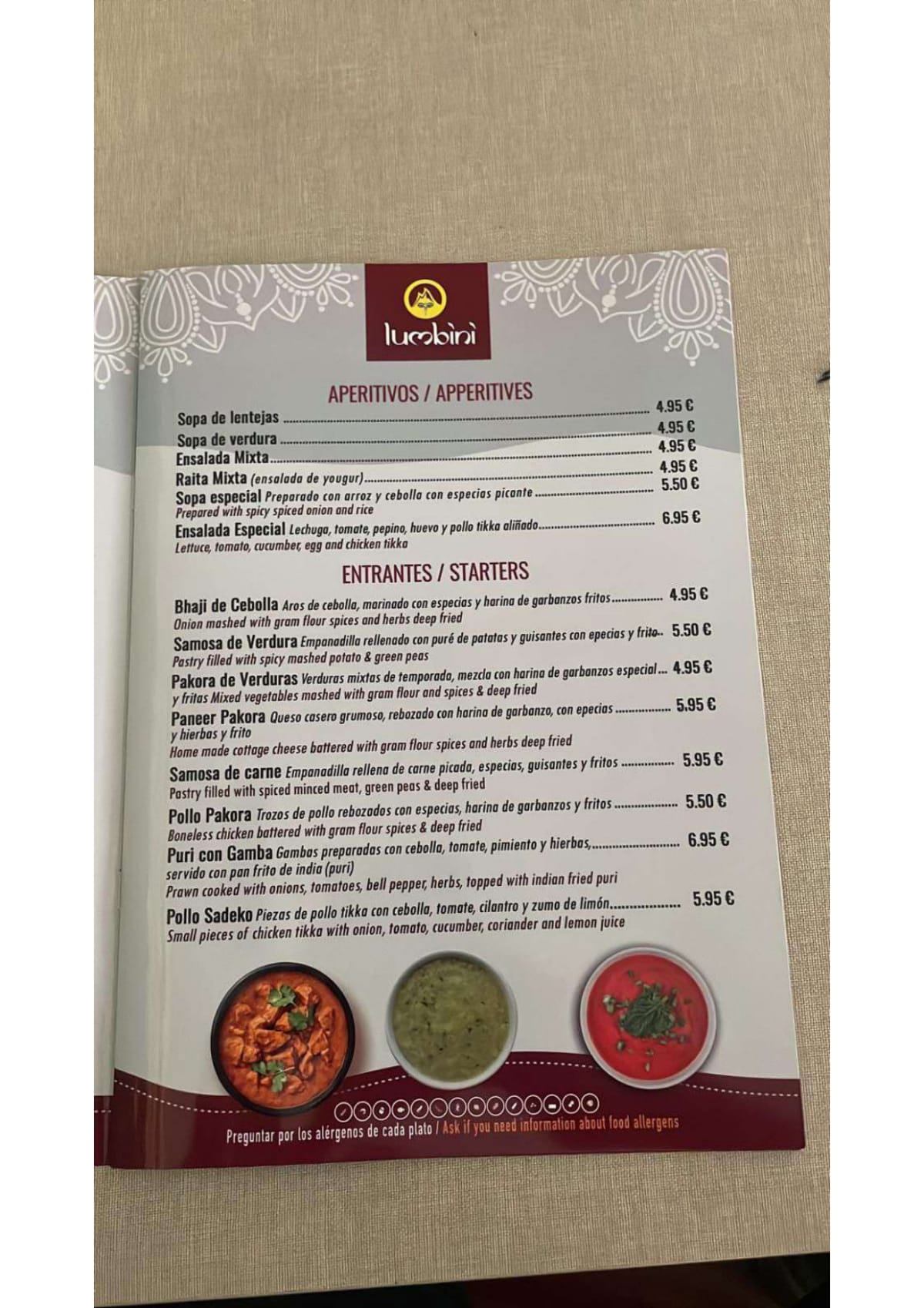 Lumbini Tandoori menu