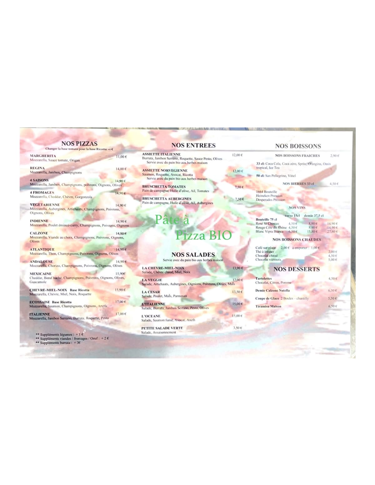 La Caz'à Pizza menu